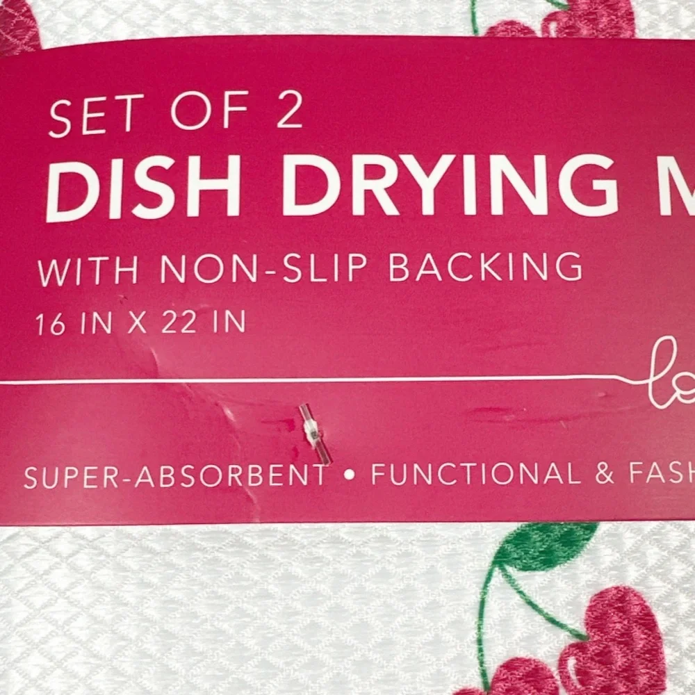 NEW Envogue VALENTINE HEART SHAPED CHERRY Dish Drying Mat Set/2